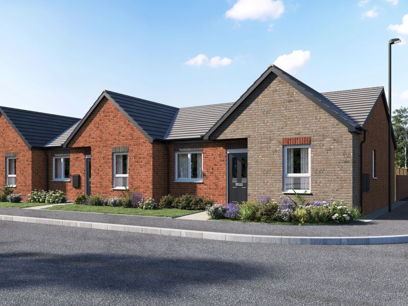 A computer generated image of The Buckthorn bungalow house type at The Maples development in Lichfield